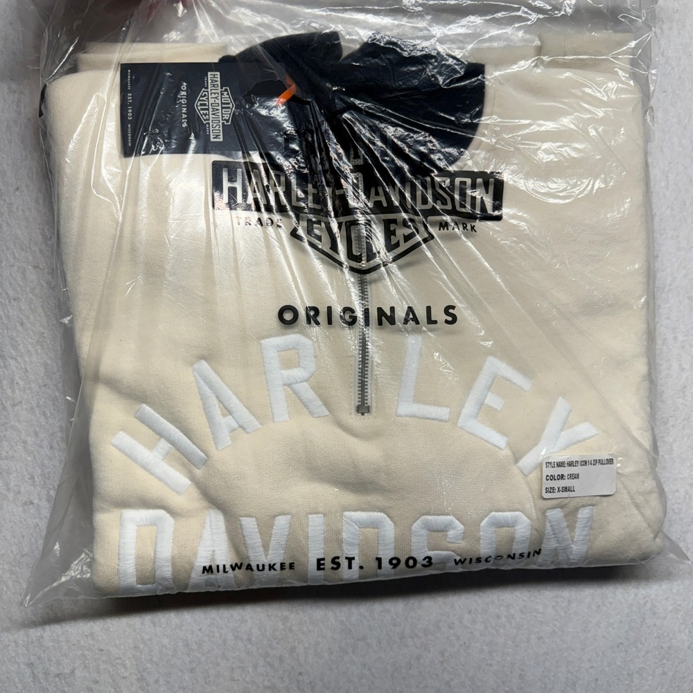 Harley-Davidson Originals Icon 1/4 Zip Pullover Cream Mens XS New